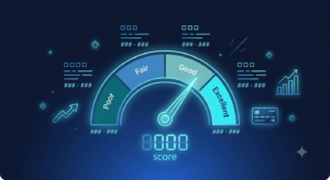 "Credit score range chart from poor to excellent for tracking progress building credit"