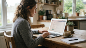 "Checking vs savings account — opening a bank account online at home"